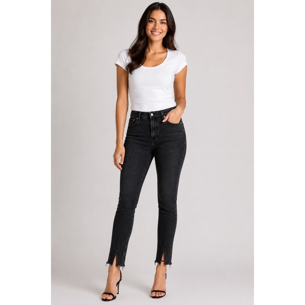 Abercrombie & Fitch Black Curve Love High Rise Skinny Jeans  Raw Hem Sz 28